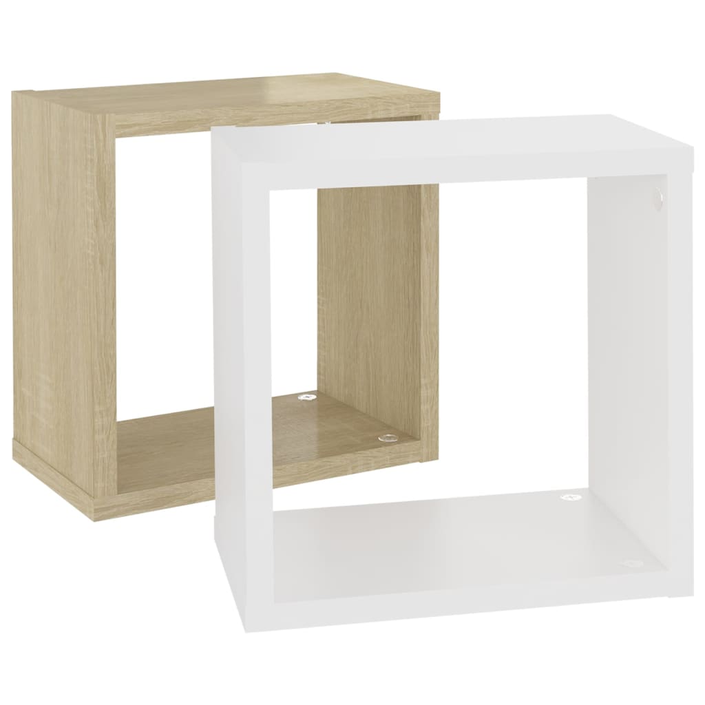 vidaXL Prateleiras parede forma de cubo 2 pcs 26x15x26cm branco/sonoma