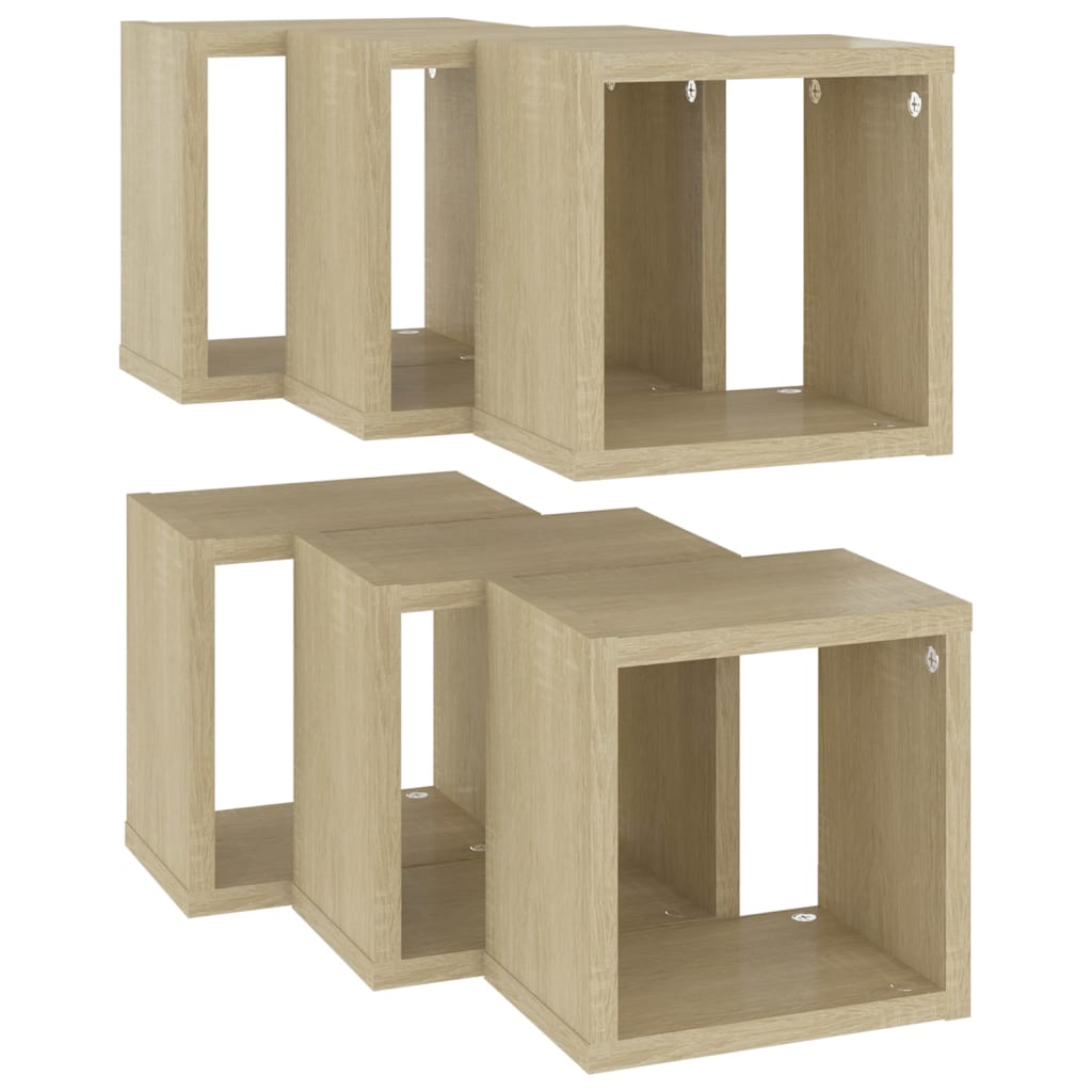 vidaXL Prateleiras de parede em forma de cubo 6 pcs 22x15x22 cm sonoma