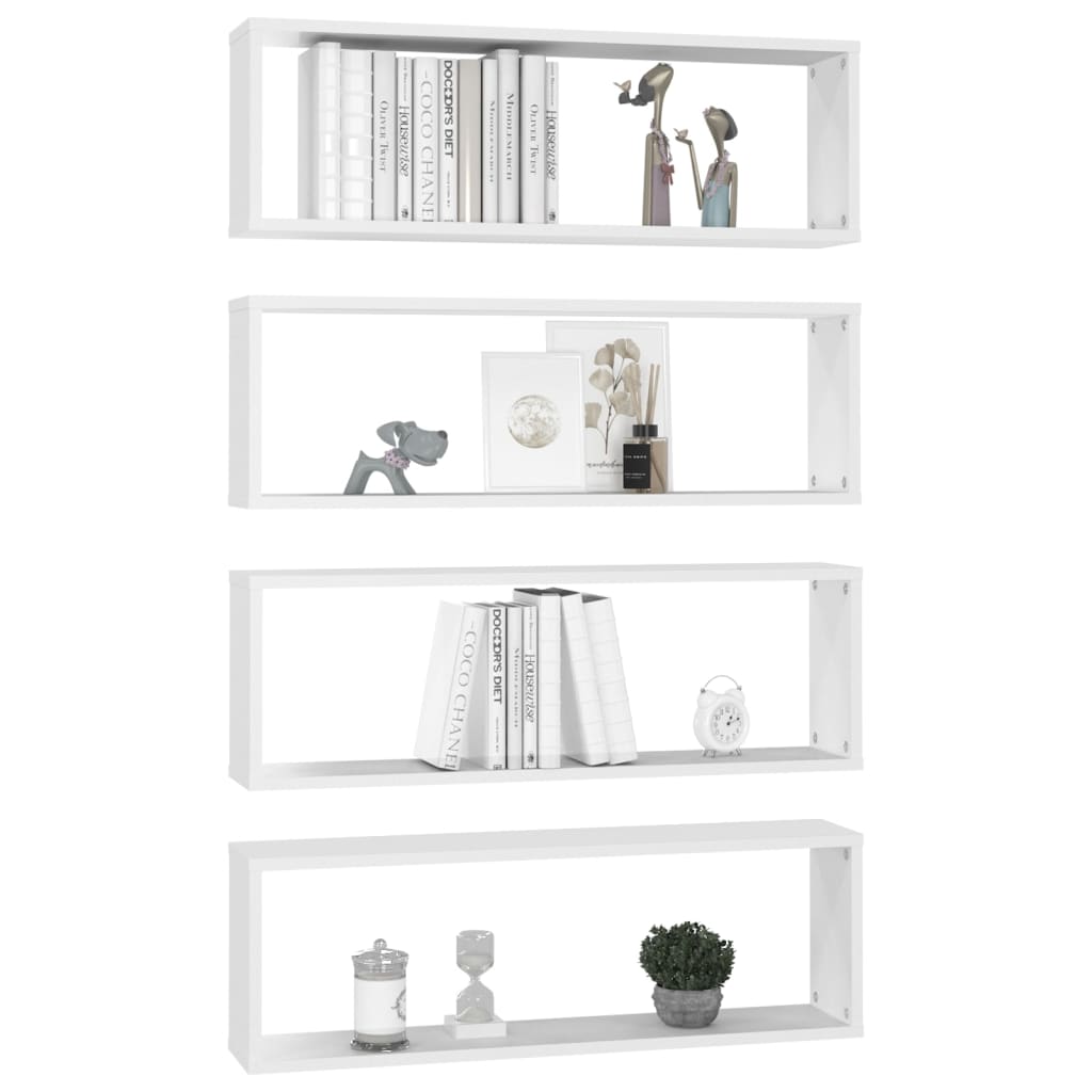 vidaXL Estantes de parede cúbicas 4 pcs contrapl. 80x15x26,5 cm branco