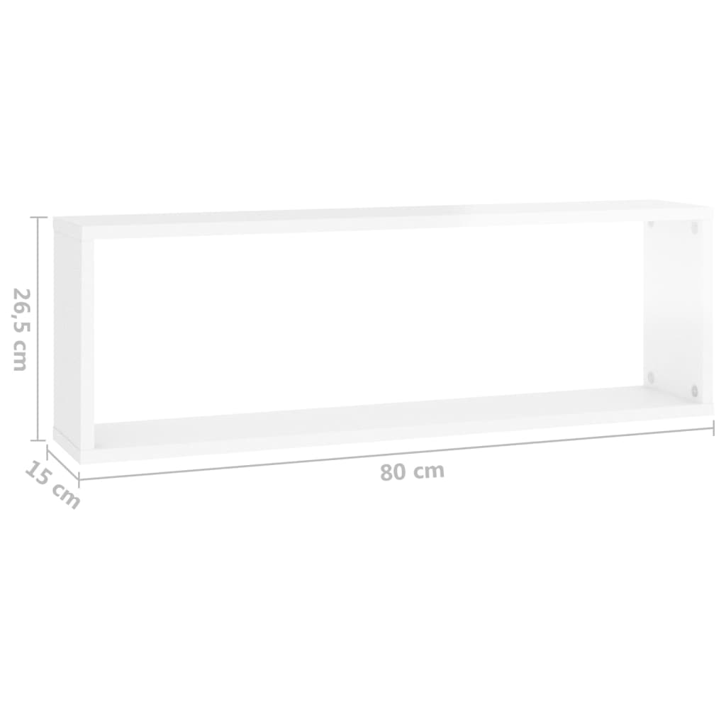 vidaXL Estantes parede cúbicas 2 pcs contr. 80x15x26,5cm branco brilh.