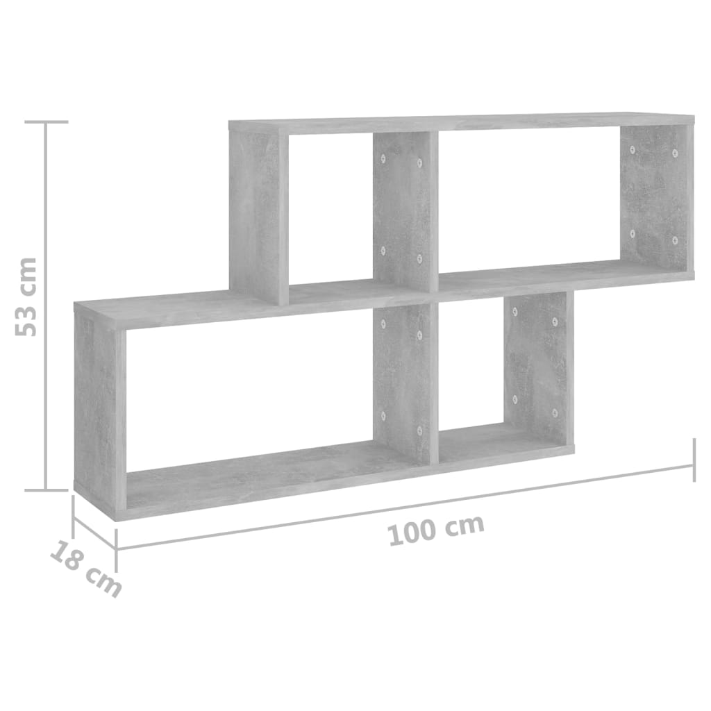 vidaXL Estante de parede 100x18x53 cm deriv. madeira cinzento cimento