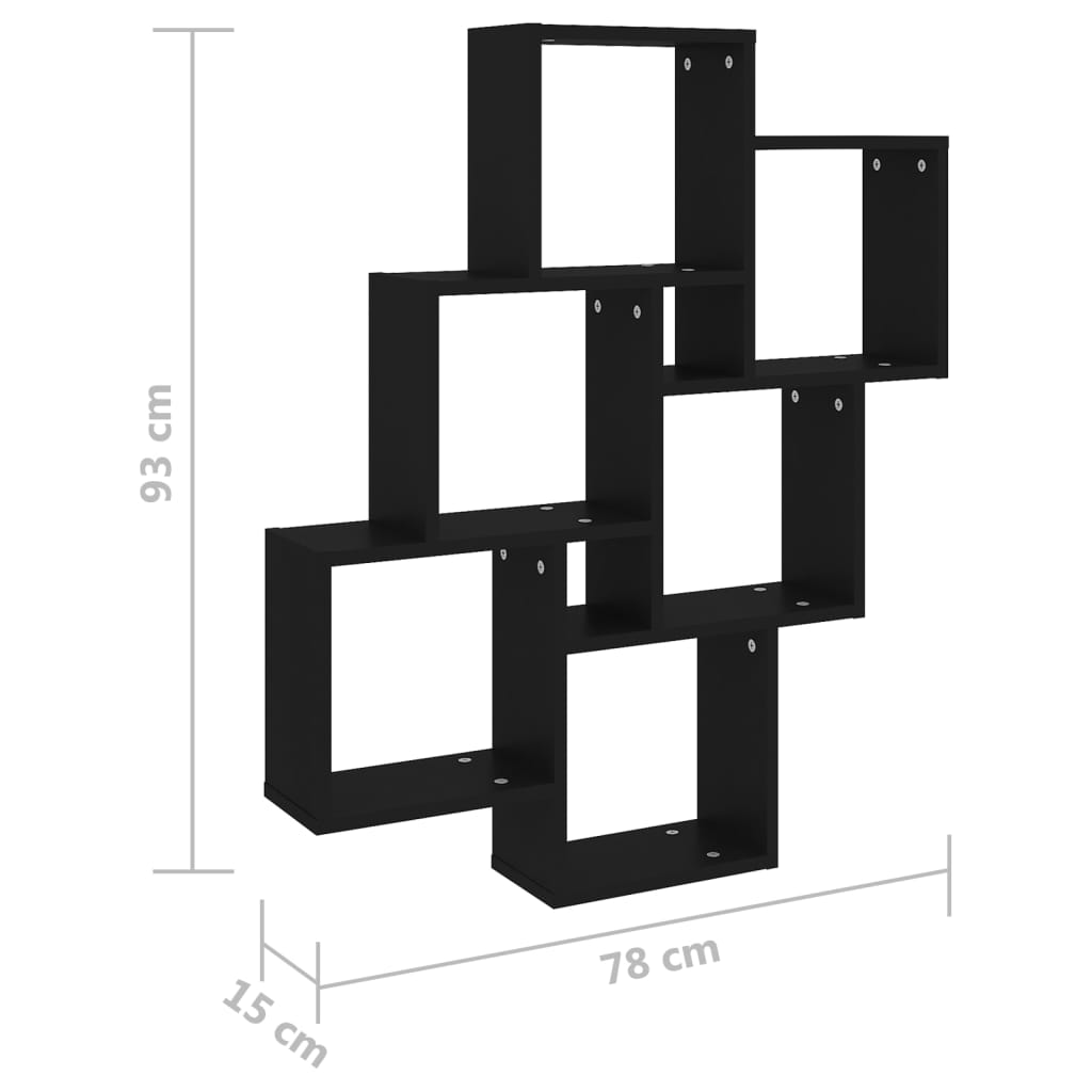 vidaXL Estante de parede cúbica 78x15x93 cm derivados de madeira preto