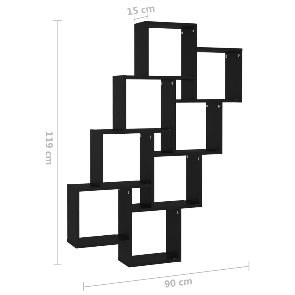 vidaXL Estante de parede cúbica 90x15x119 cm deriv. madeira preto