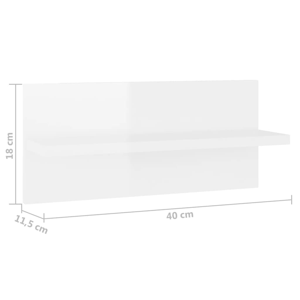 vidaXL Estantes de parede 4 pcs 40x11,5x18 cm branco brilhante