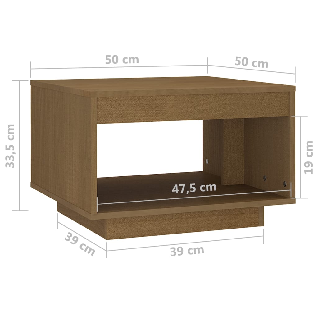 vidaXL Mesa de centro 50x50x33,5 cm pinho maciço castanho mel