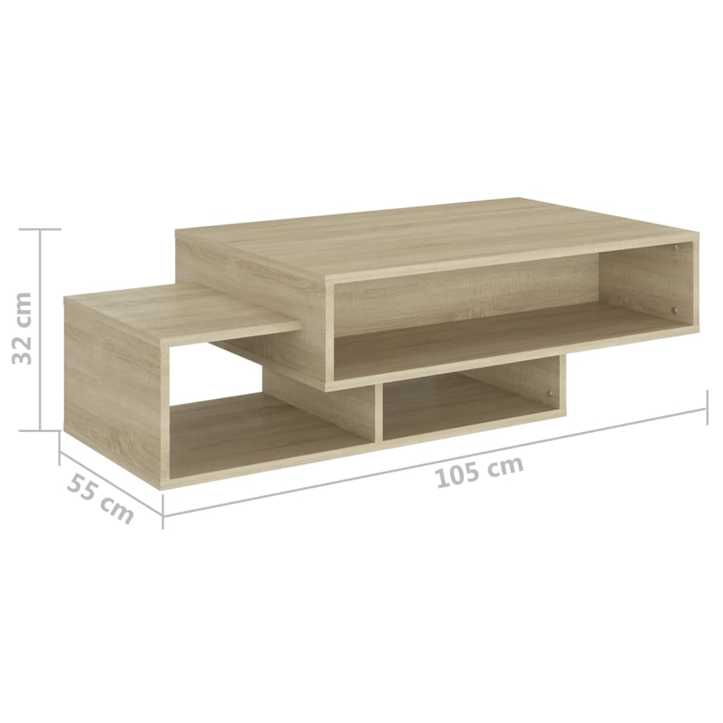 vidaXL Mesa de centro 105x55x32 cm contraplacado carvalho sonoma