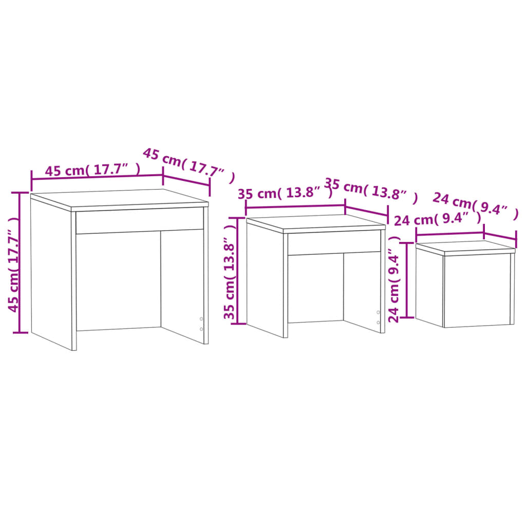 vidaXL Mesas de encastrar 3 pcs contraplacado branco/carvalho sonoma