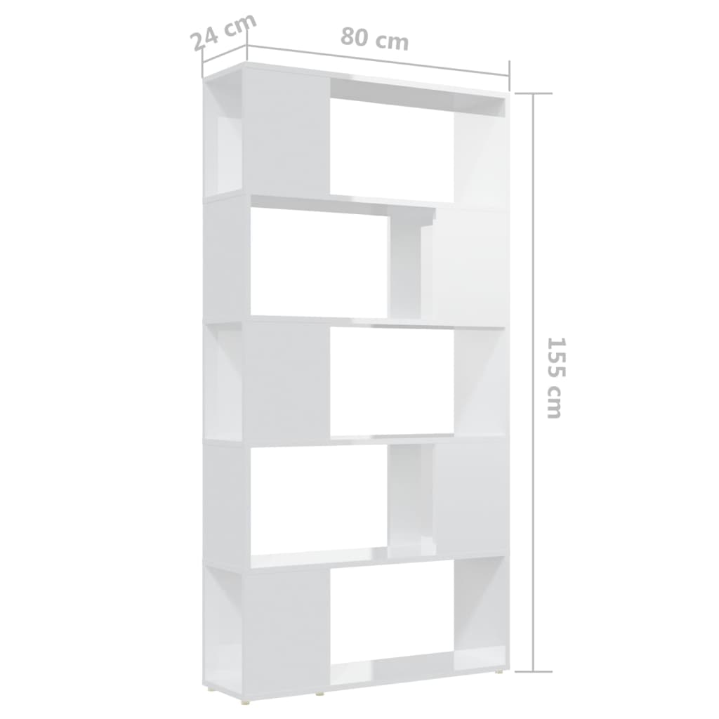 vidaXL Estante/divisória 80x24x155 cm contraplacado branco brilhante