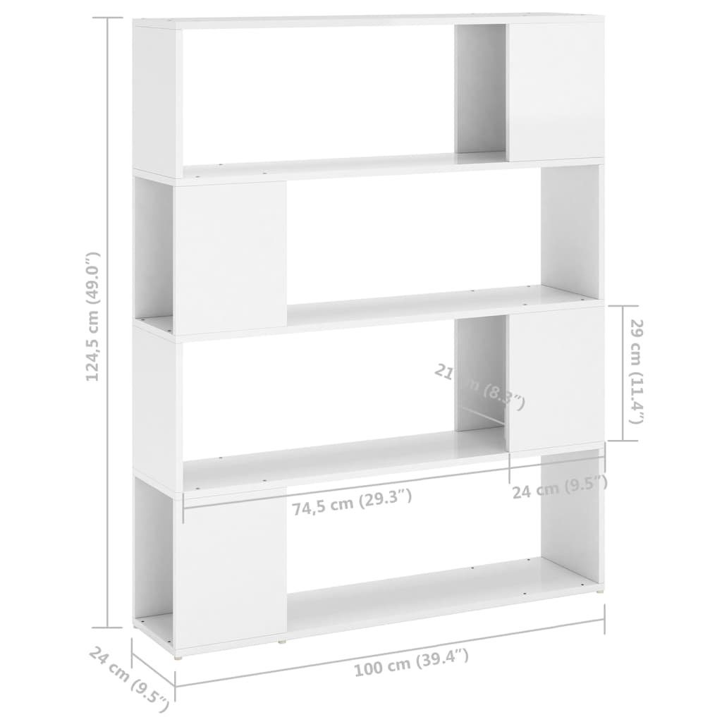 vidaXL Estante/divisória 100x24x124 cm branco brilhante