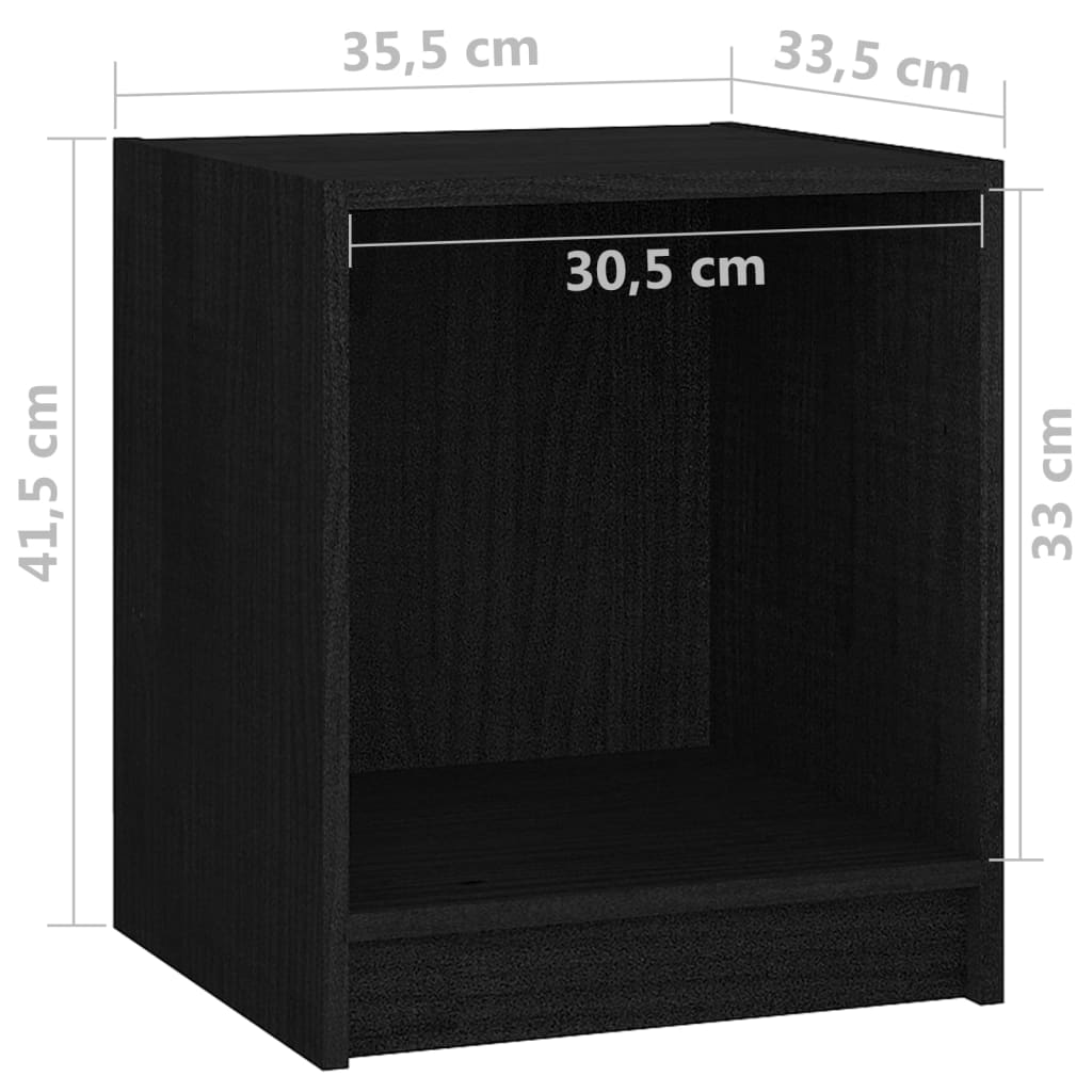 vidaXL Mesas de cabeceira 2 pcs 35,5x33,5x41,5 cm pinho maciço preto