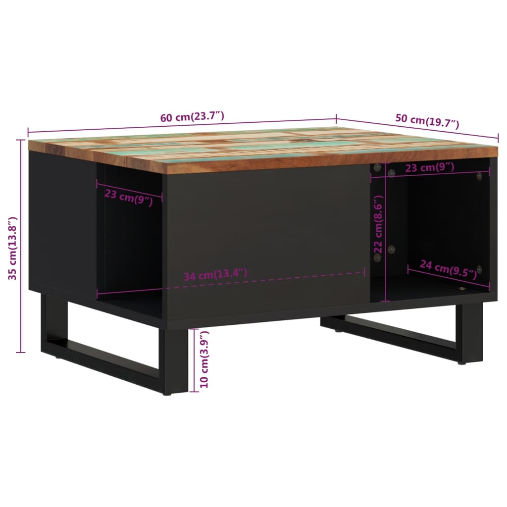 vidaXL Mesa de centro 60x50x35 cm madeira recuperada maciça