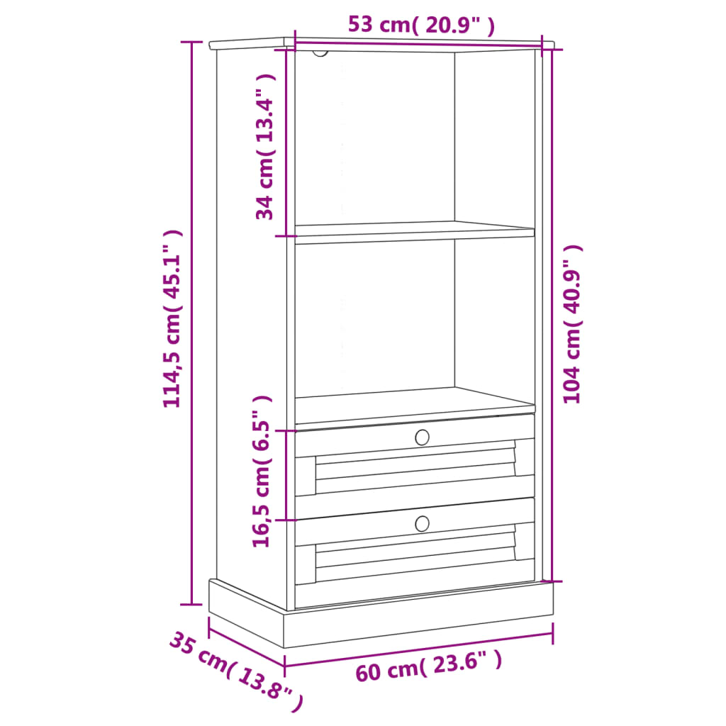 vidaXL Estante VIGO 60x35x114,5 cm madeira de pinho maciça branco