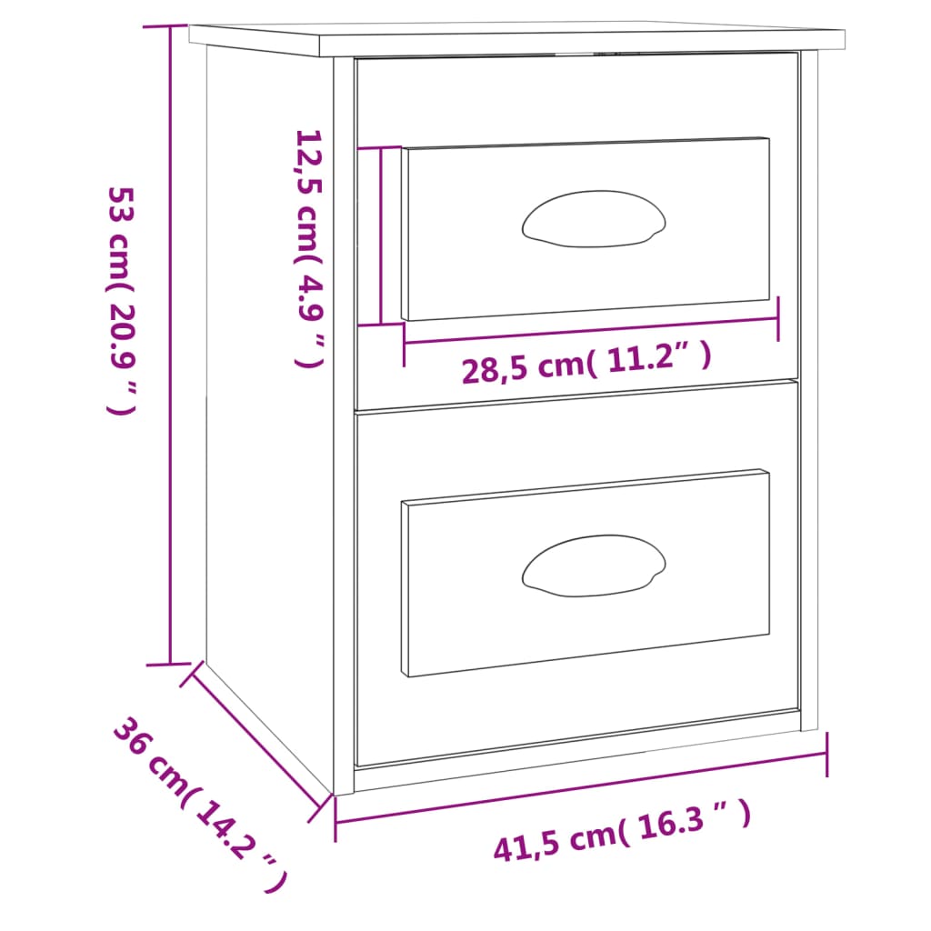 vidaXL Mesa de cabeceira de parede 41,5x36x53 cm carvalho castanho