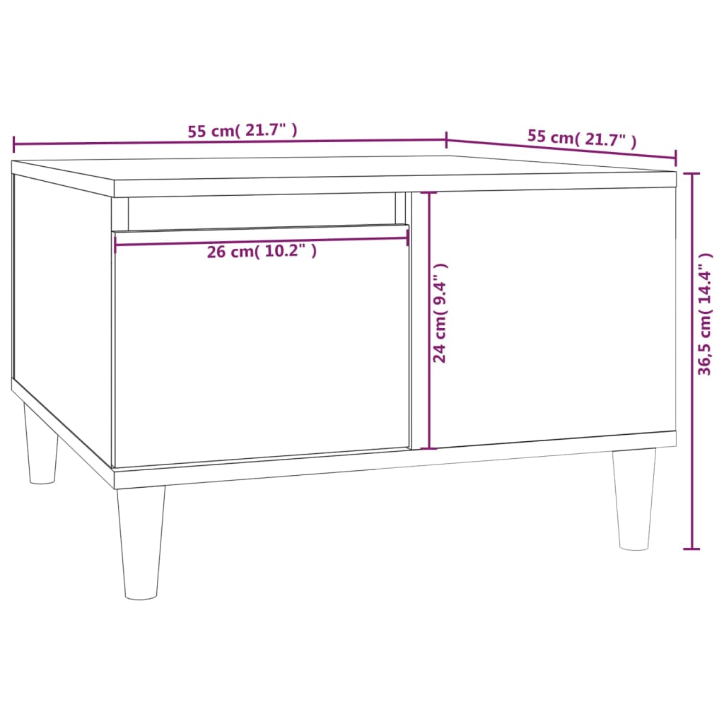 vidaXL Mesa de centro 55x55x36,5 cm derivados de madeira cinza sonoma