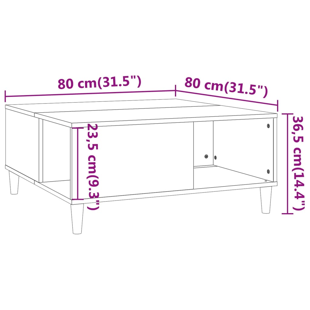 vidaXL Mesa de centro 80x80x36,5 cm derivados madeira branco brilhante