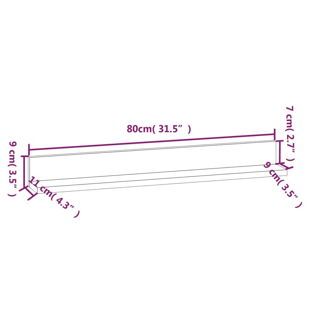 vidaXL Prateleiras de parede 2 pcs 80x11x9 cm madeira de pinho maciça