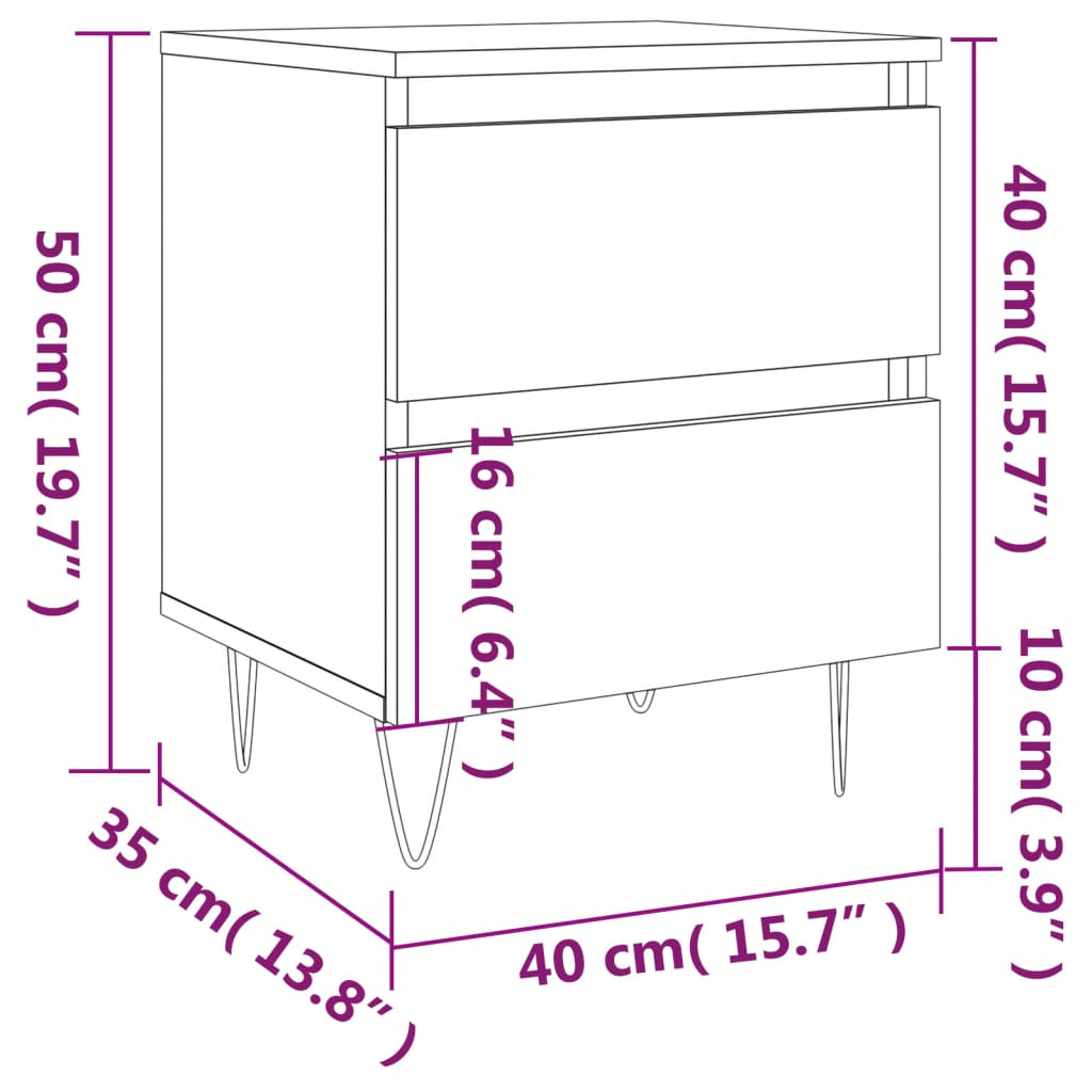 vidaXL Mesa de cabeceira 40x35x50cm derivados madeira cinzento cimento