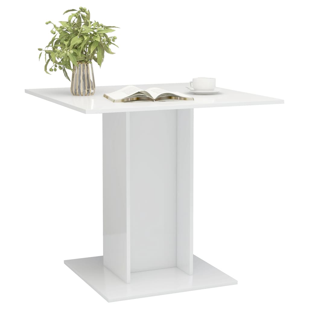 vidaXL Mesa de jantar 80x80x75 cm contraplacado branco brilhante