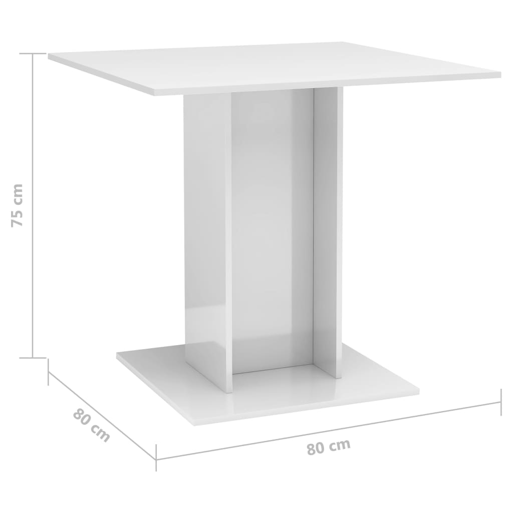 vidaXL Mesa de jantar 80x80x75 cm contraplacado branco brilhante