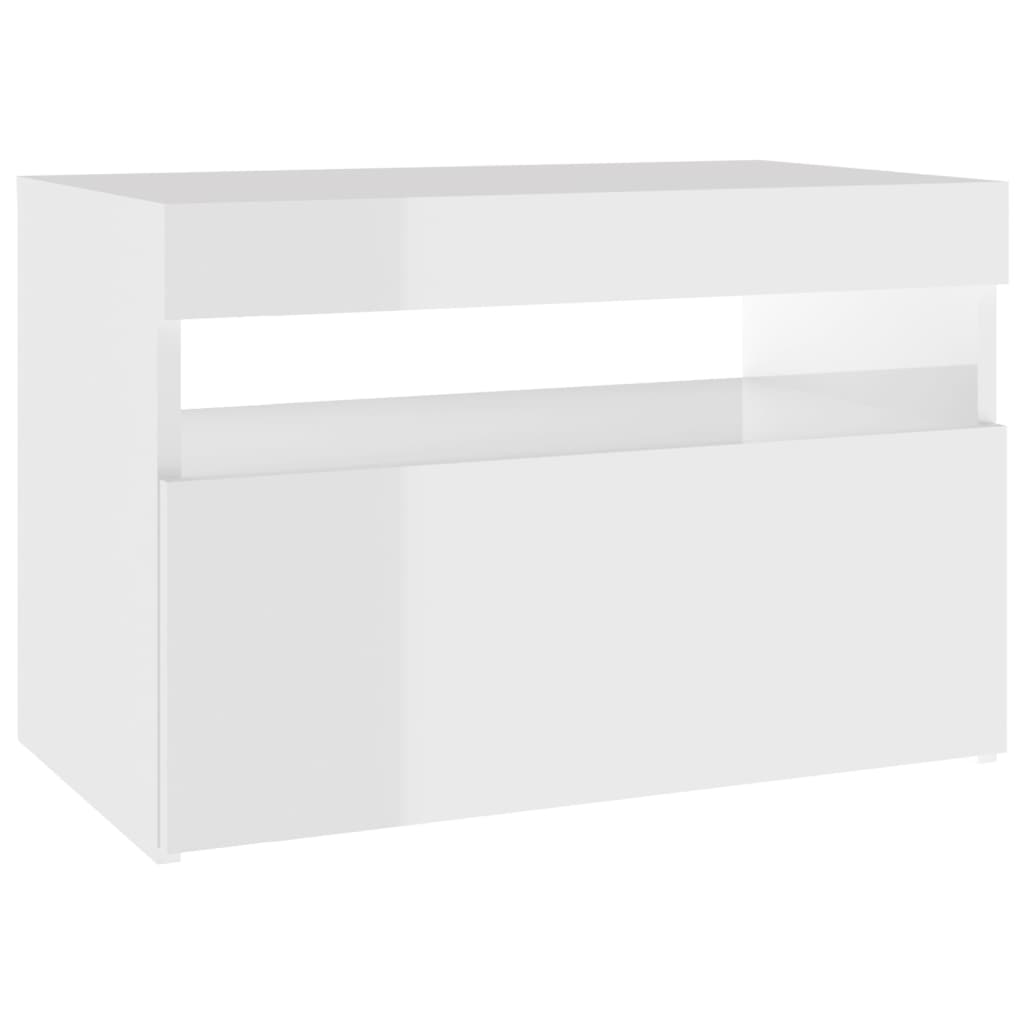 vidaXL Mesa de cabeceira & luzes LED 60x35x40 cm branco brilhante