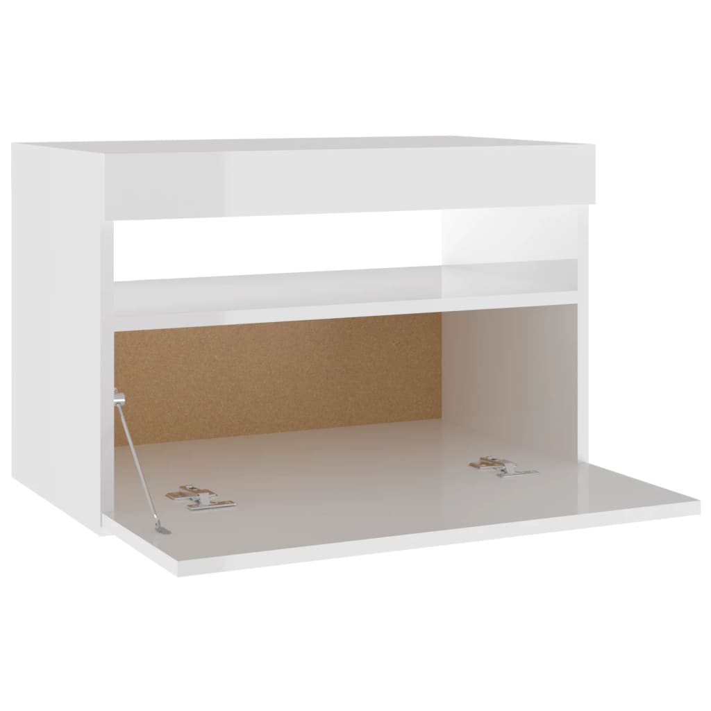 vidaXL Mesa de cabeceira & luzes LED 60x35x40 cm branco brilhante