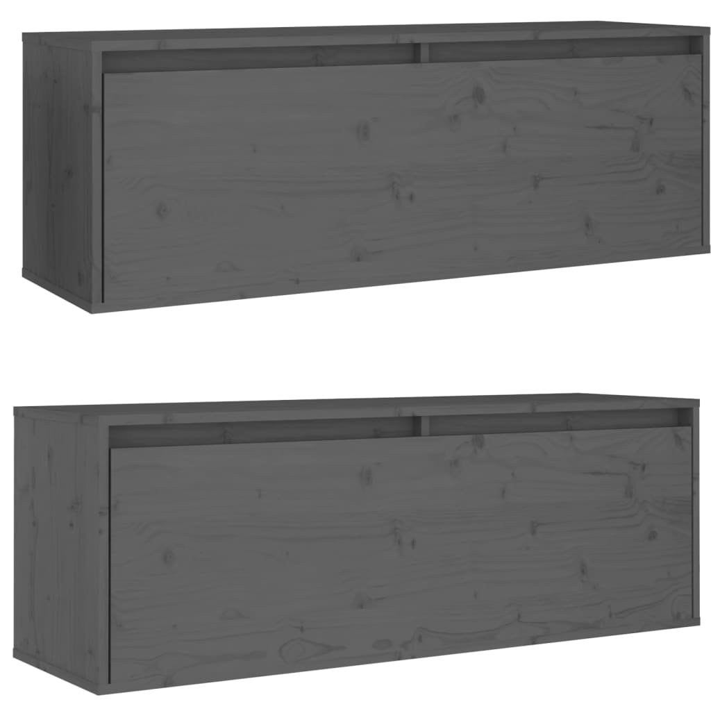 vidaXL Armários de parede 2 pcs 100x30x35 cm pinho maciço cinza