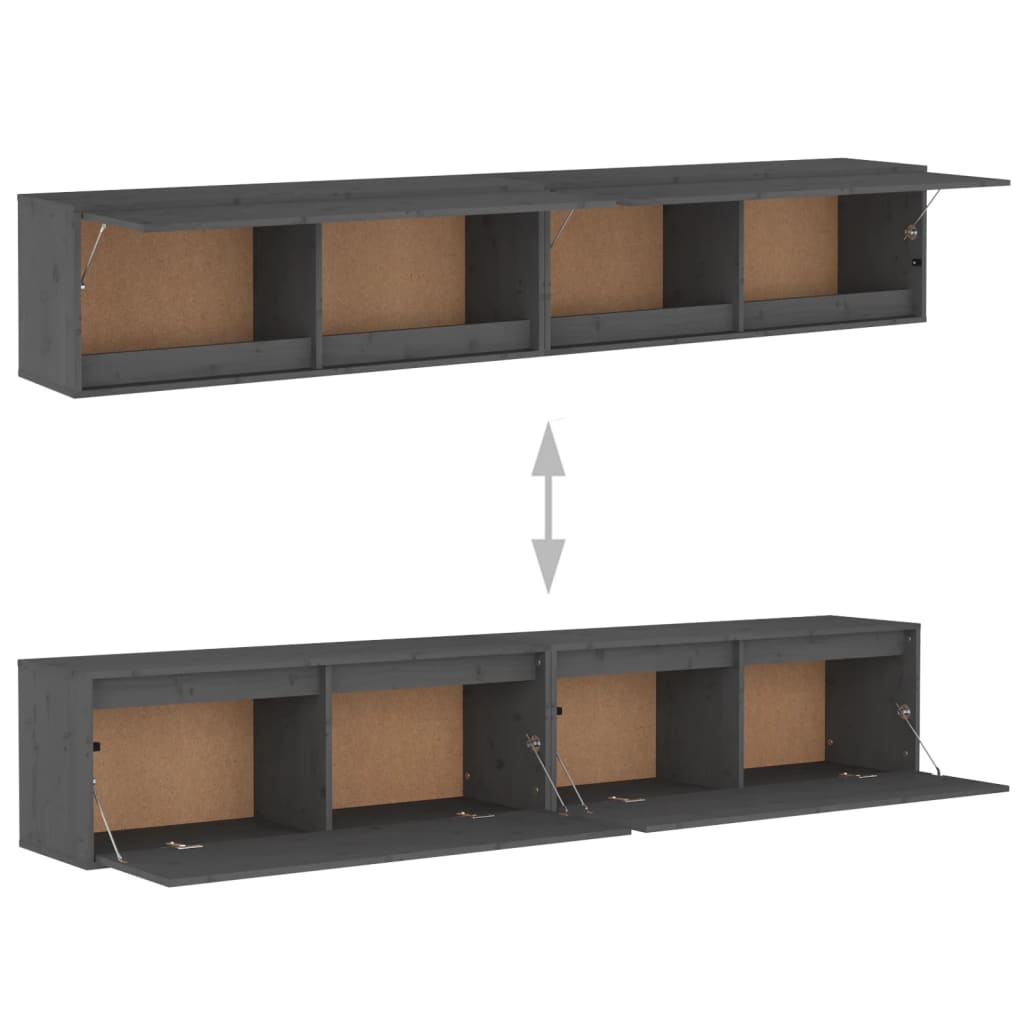 vidaXL Armários de parede 2 pcs 100x30x35 cm pinho maciço cinza