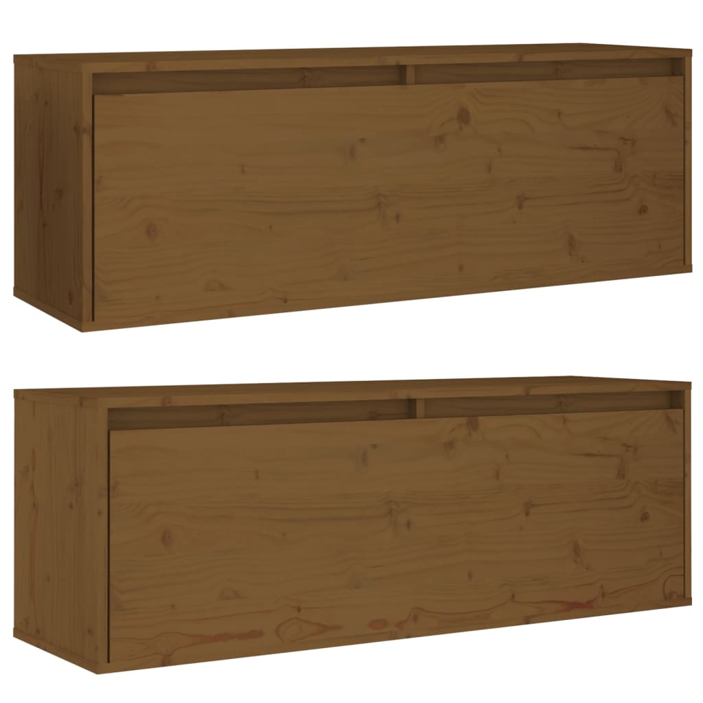 vidaXL Armários de parede 2 pcs 100x30x35 cm pinho maciço castanho mel