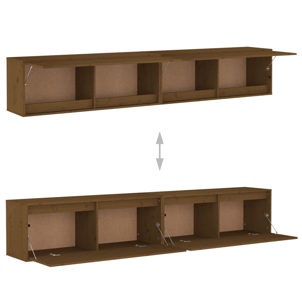 vidaXL Armários de parede 2 pcs 100x30x35 cm pinho maciço castanho mel