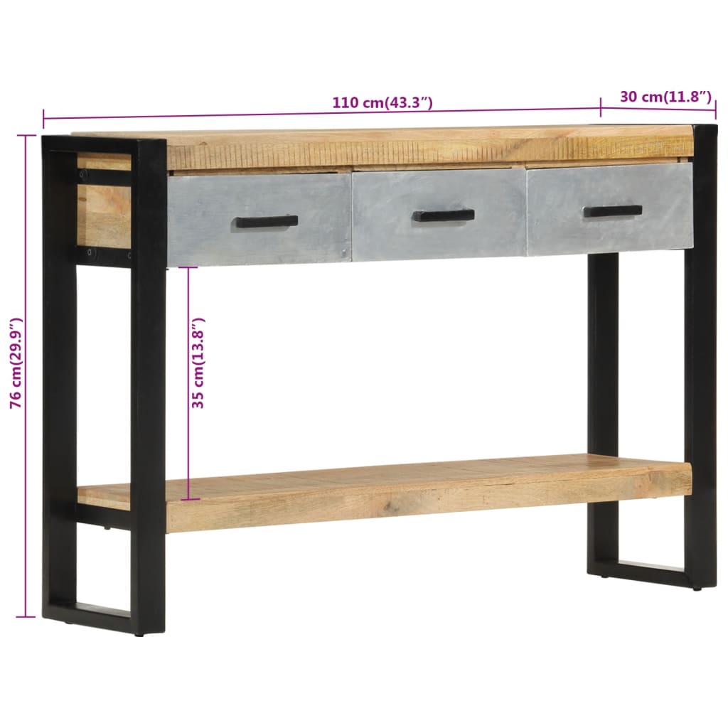 vidaXL Mesa consola 110x30x76 cm madeira de mangueira áspera maciça