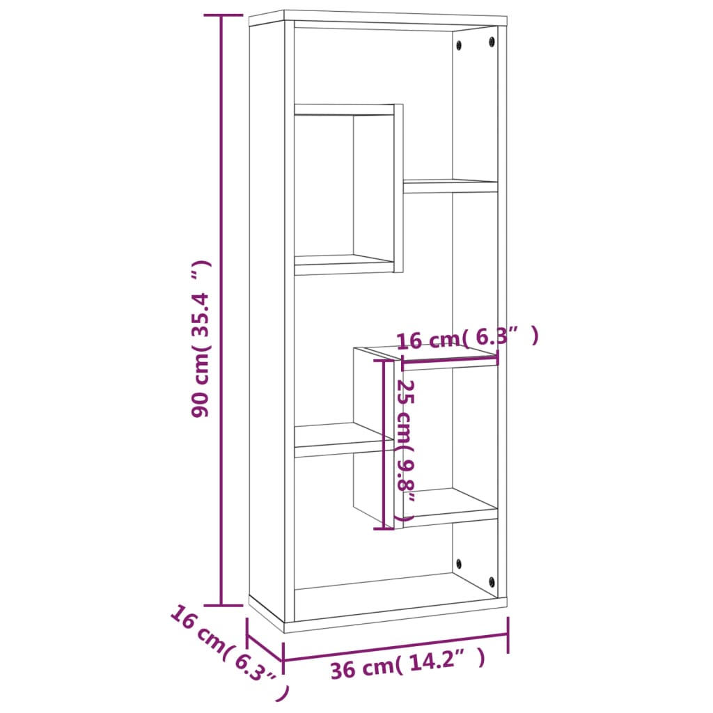 vidaXL Estante 36x16x90 cm derivados de madeira cinzento sonoma