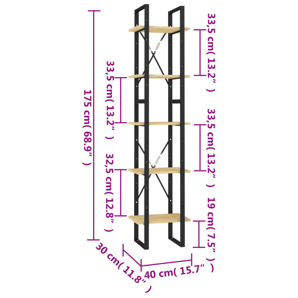 vidaXL Estante com 5 prateleiras 40x30x175 cm madeira de pinho