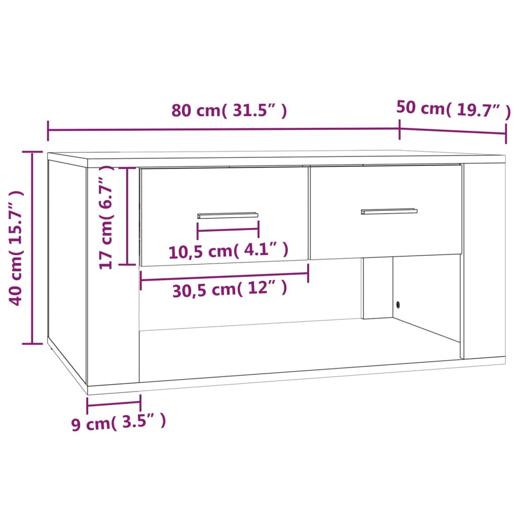 vidaXL Mesa de centro 80x50x40 cm derivados de madeira cinzento sonoma