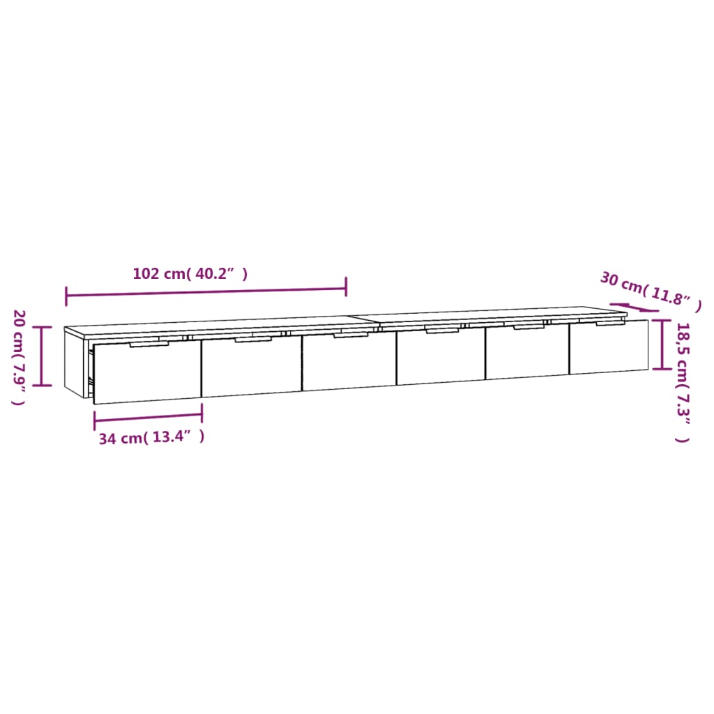 vidaXL Armários de parede 2pcs 102x30x20cm derivados de madeira preto