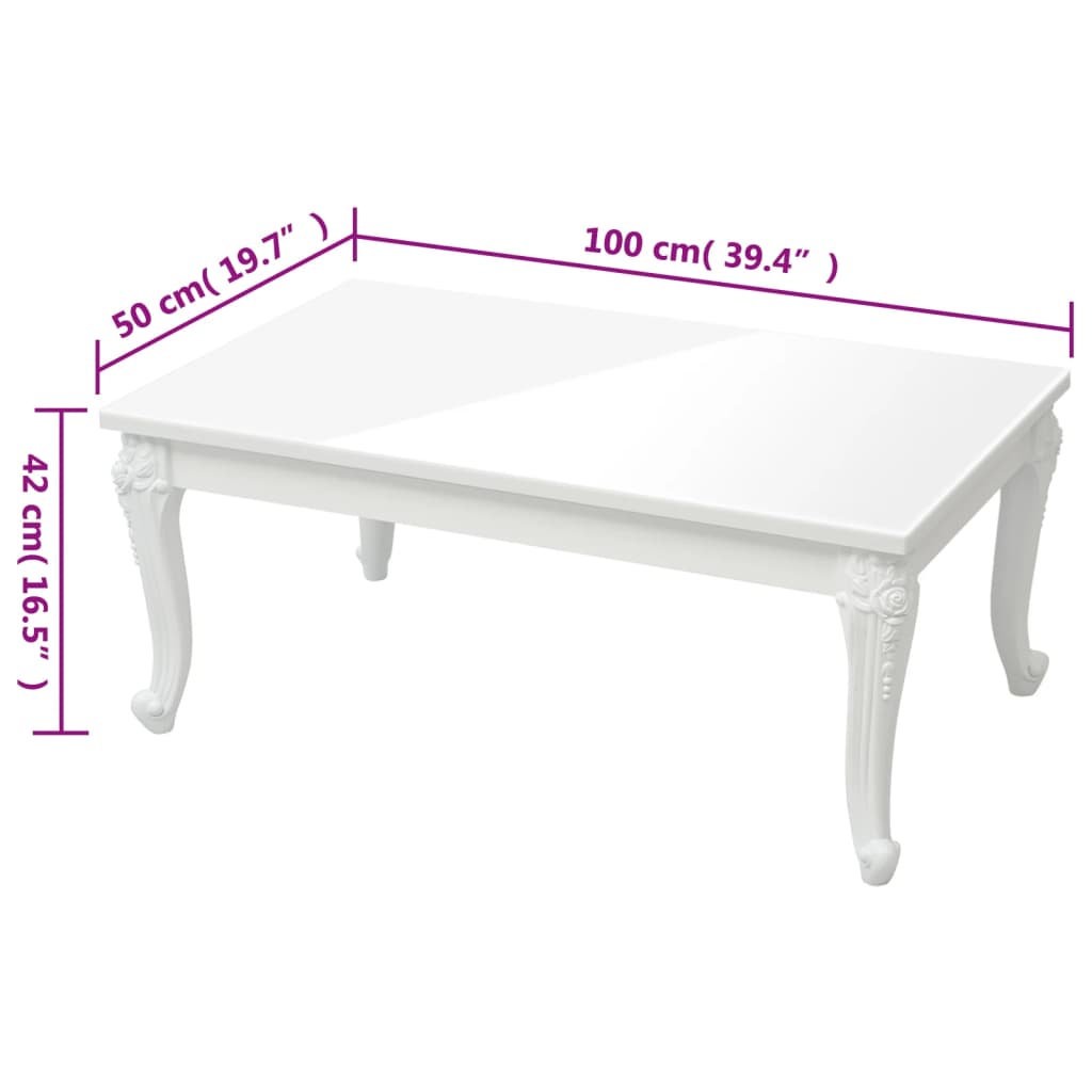 vidaXL Mesa de centro 100x50x42 cm derivados madeira branco brilhante