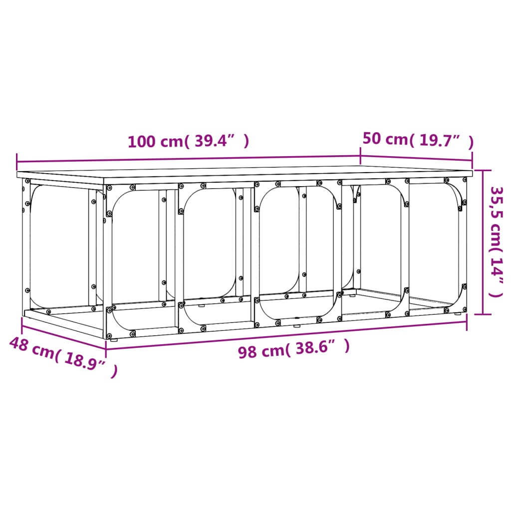 vidaXL Mesa de centro 100x50x35,5 cm derivados madeira cinzento sonoma