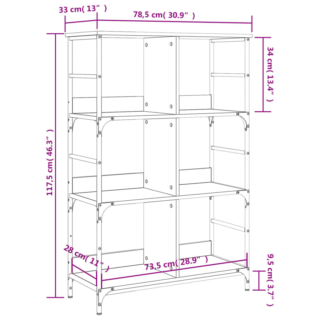 vidaXL Estante 78,5x33x117,5 cm derivados madeira carvalho sonoma