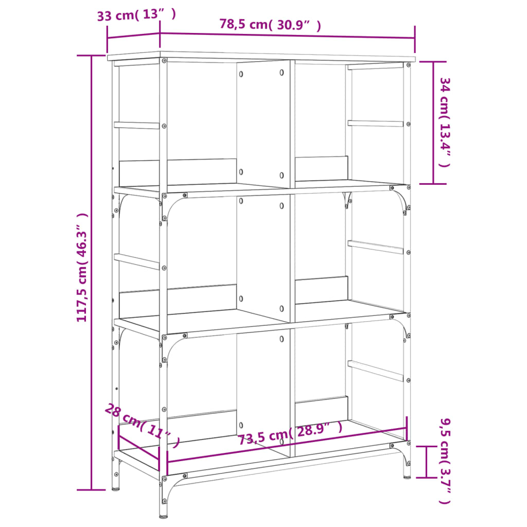 vidaXL Estante 78,5x33x117,5 cm derivados de madeira cinzento sonoma