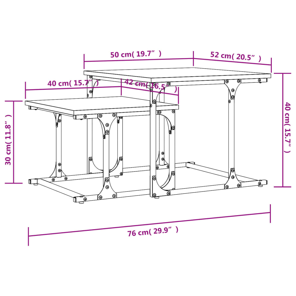 vidaXL Mesa de centro encastrar 2 pcs deriv. madeira carvalho sonoma