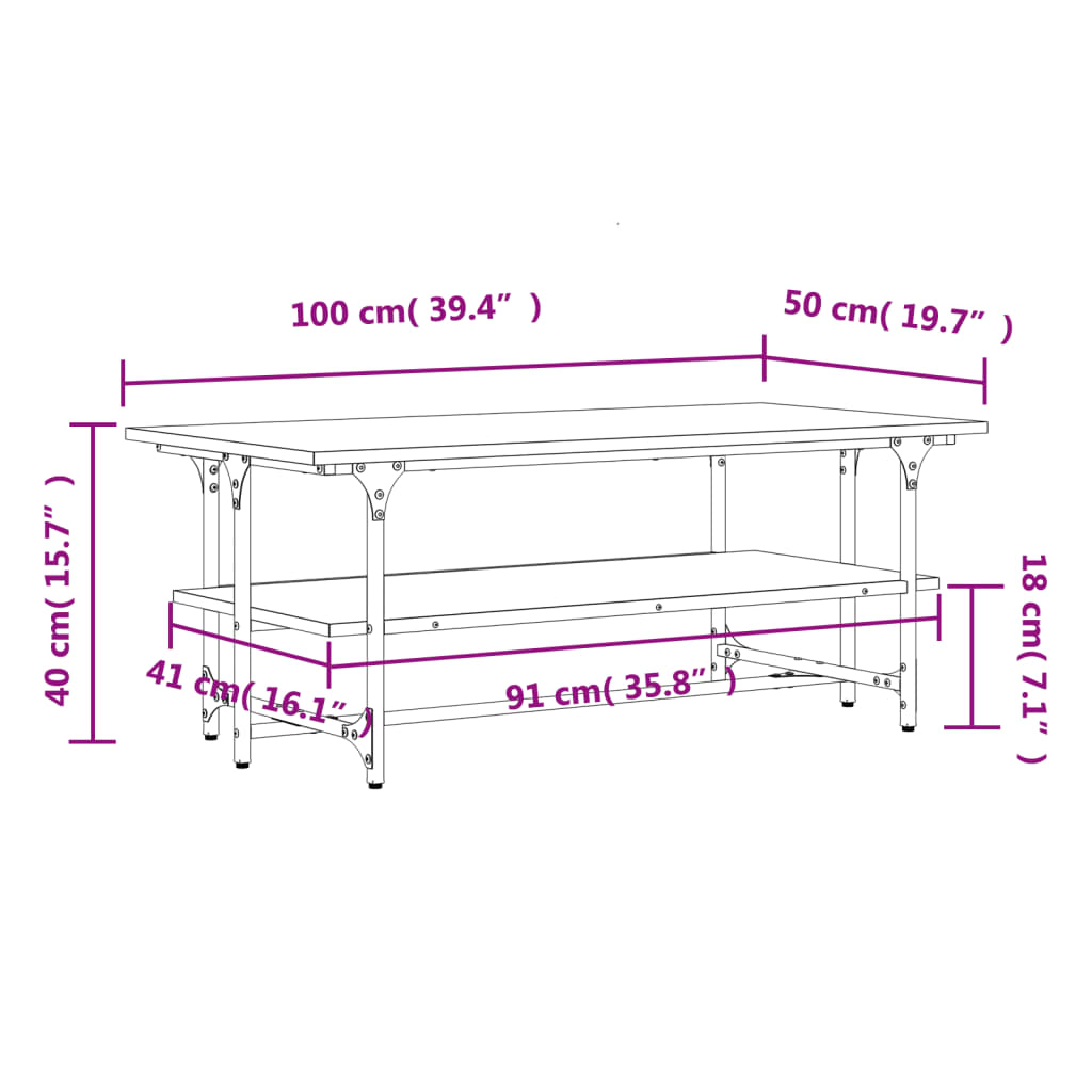 vidaXL Mesa de centro 100x50x40cm derivados de madeira cinzento sonoma