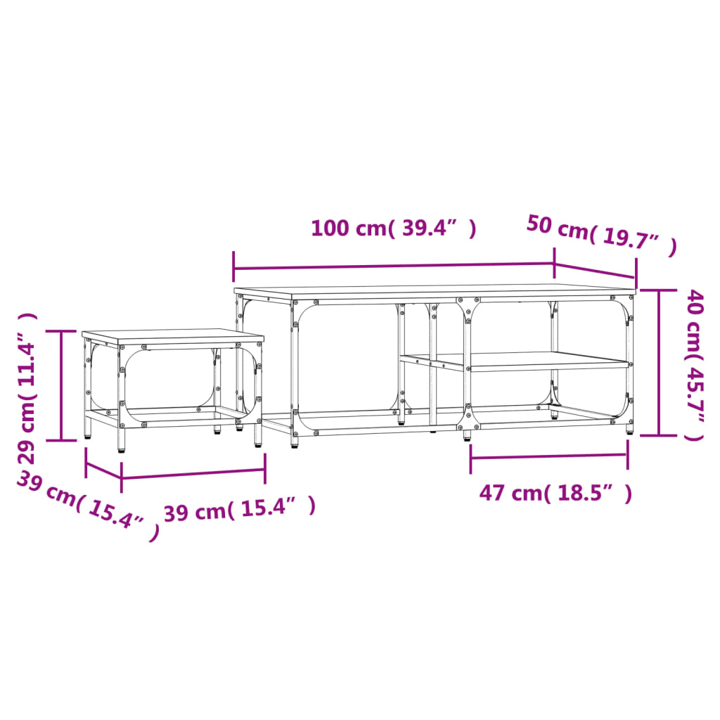 vidaXL Mesas de centro de encastrar 2 pcs deriv. madeira cinza sonoma