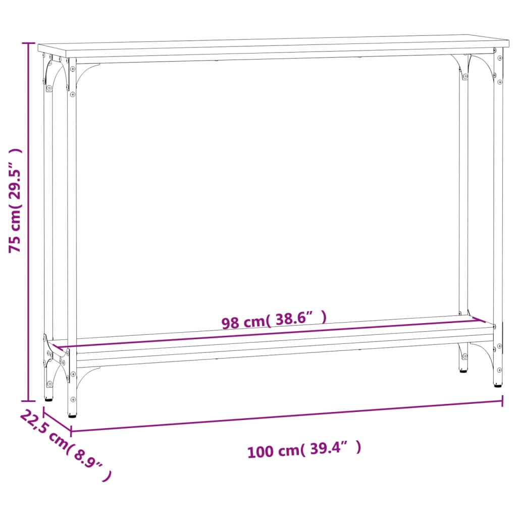 vidaXL Mesa consola 100x22,5x75 cm derivados de madeira preto