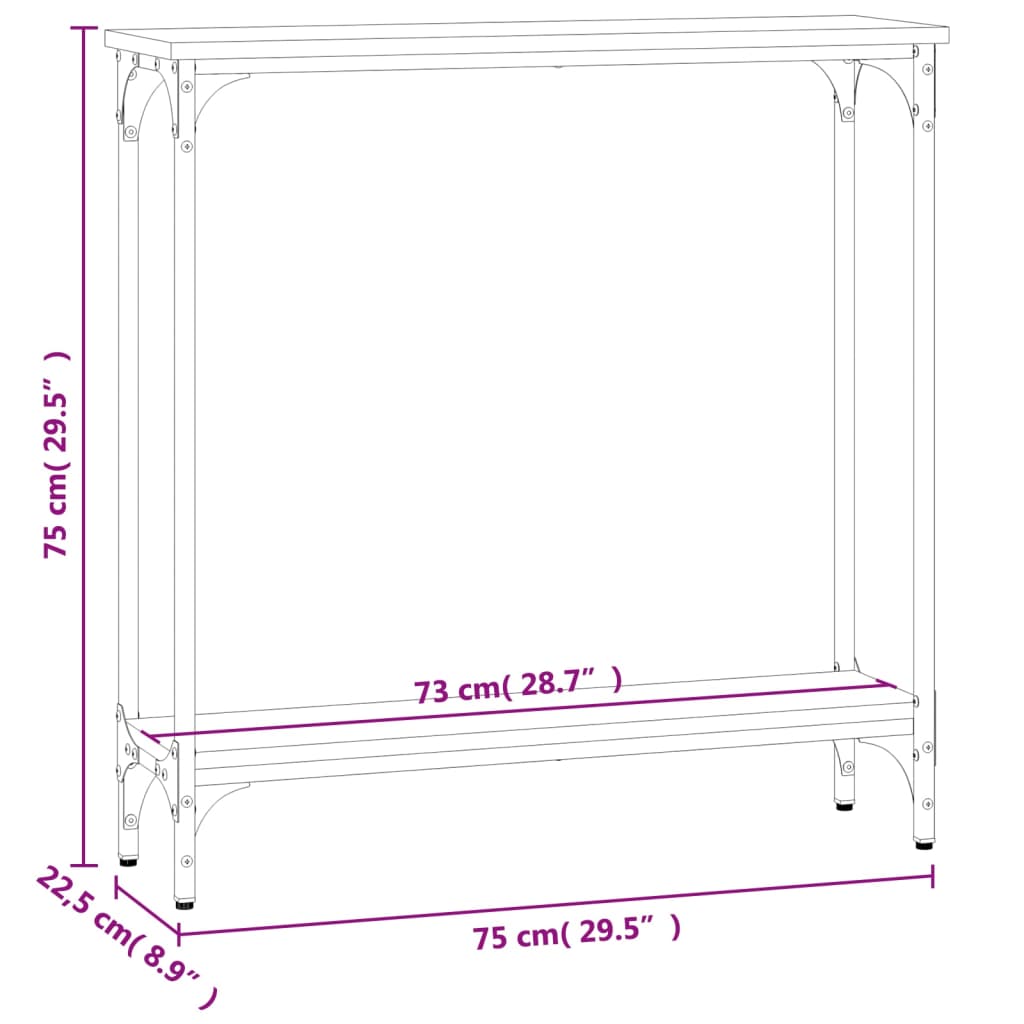 vidaXL Mesa consola 75x22,5x75 cm derivados de madeira carvalho fumado