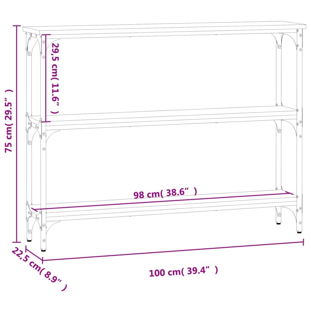 vidaXL Mesa consola 100x22,5x75 cm derivados madeira carvalho castanho