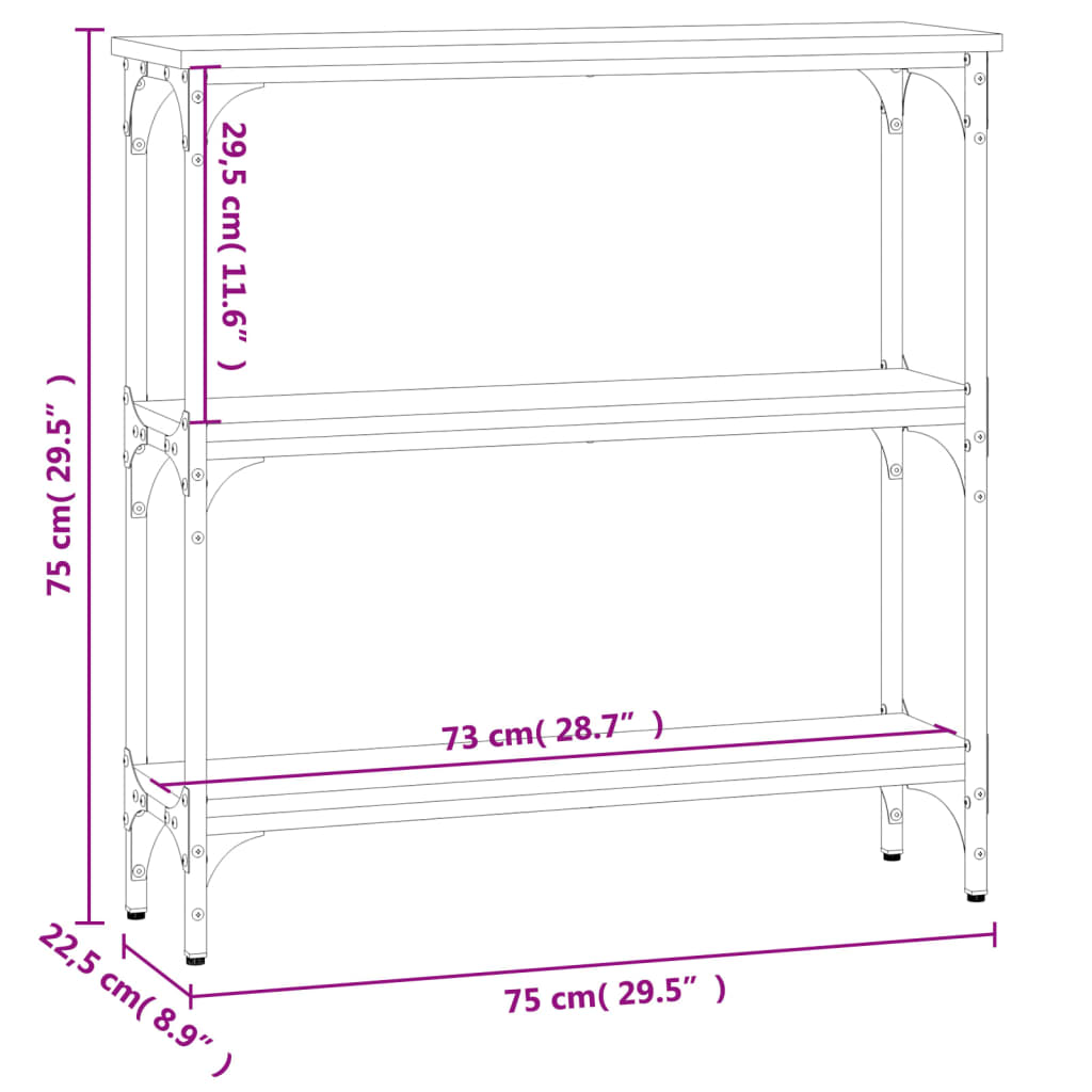 vidaXL Mesa consola 75x22,5x75 cm derivados madeira carvalho castanho