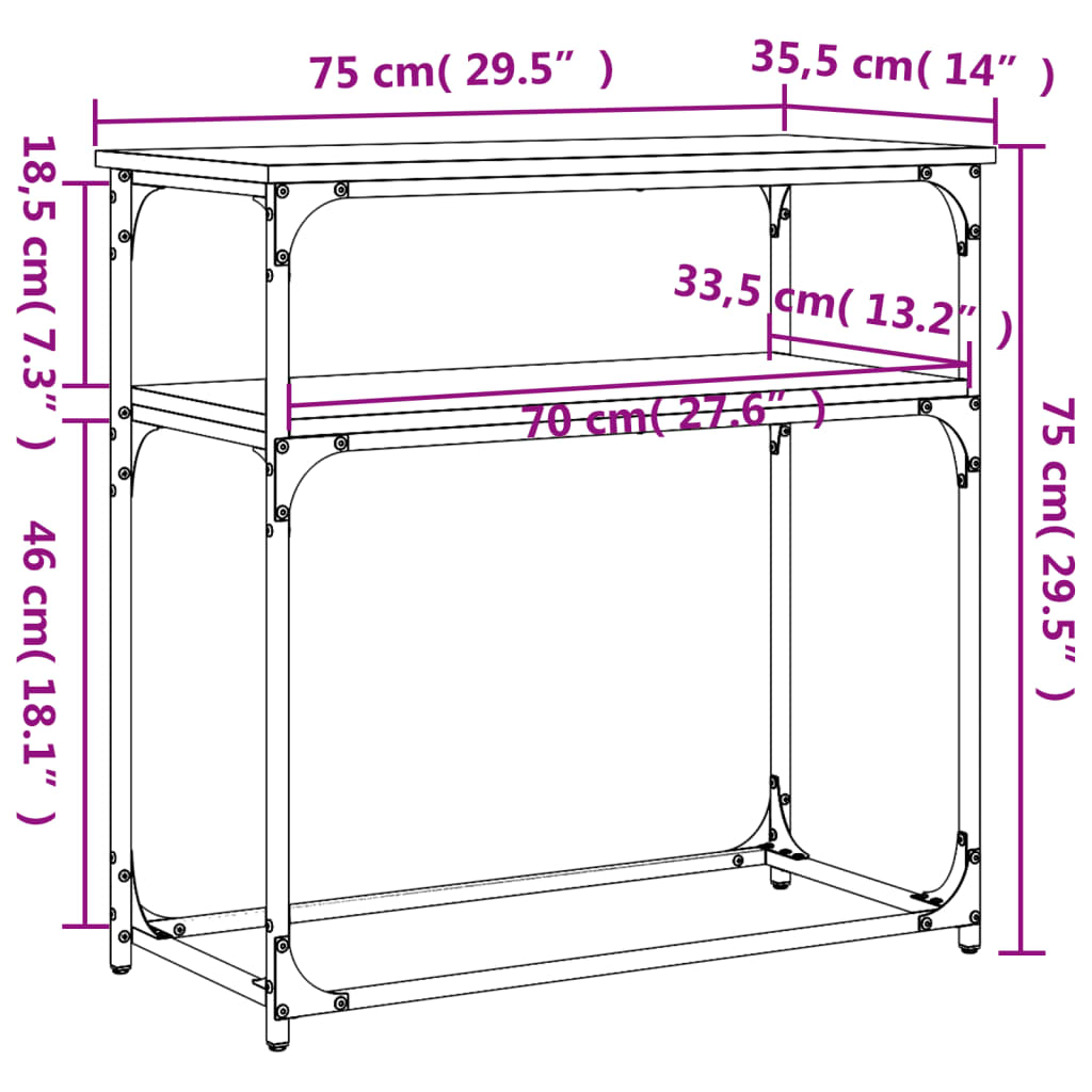 vidaXL Mesa consola 75x35,5x75 cm derivados madeira carvalho castanho