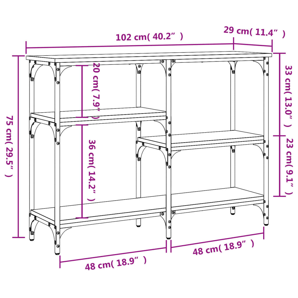 vidaXL Mesa consola 102x29x75 cm derivados de madeira carvalho sonoma