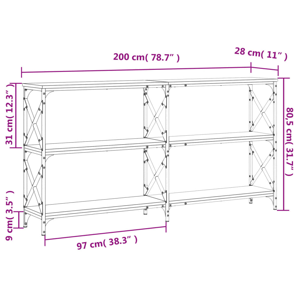 vidaXL Mesa consola 200x28x80,5cm derivados de madeira carvalho sonoma