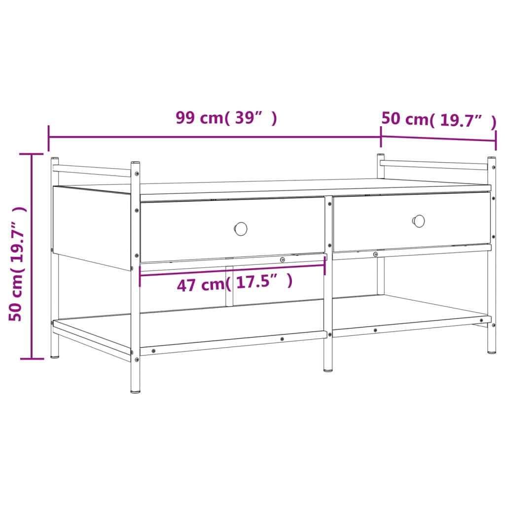 vidaXL Mesa de centro 99x50x50 cm derivados de madeira cinzento sonoma