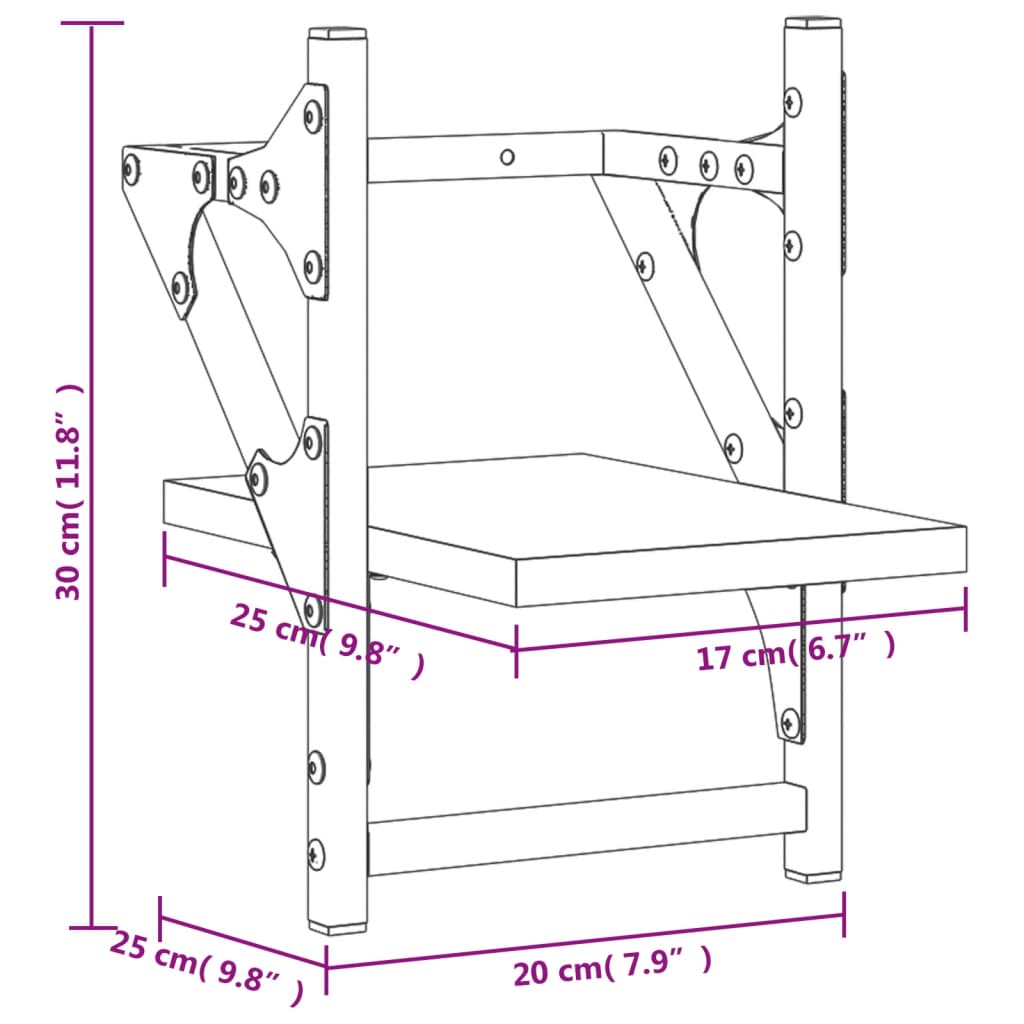 vidaXL Prateleiras parede c/ barras 2 pcs 20x25x30cm carvalho castanho